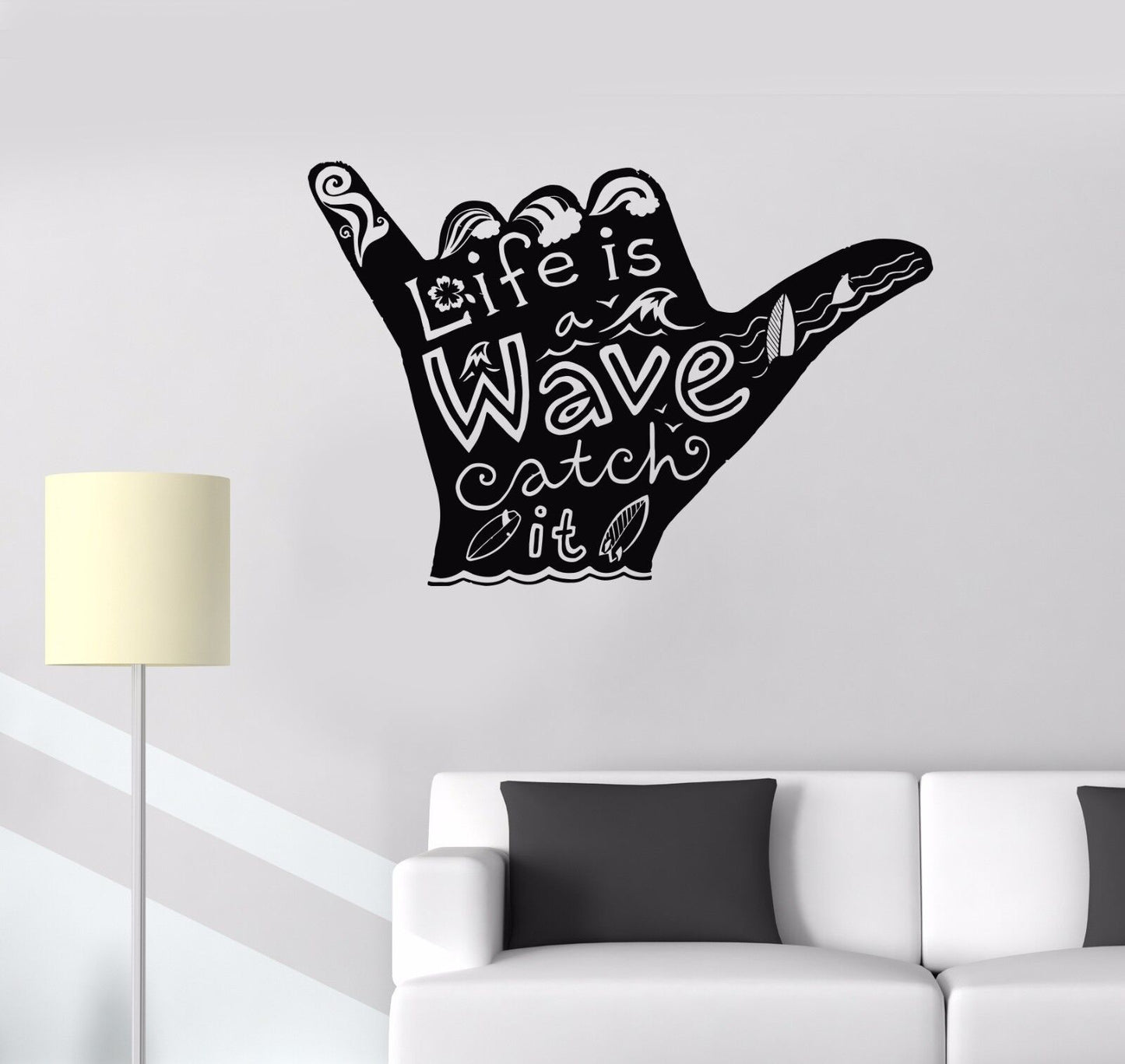 Wandaufkleber aus Vinyl, Shaka Surfing, Surfer, Surf, gelangweilt, Wassersport, Aufkleber (991ig)