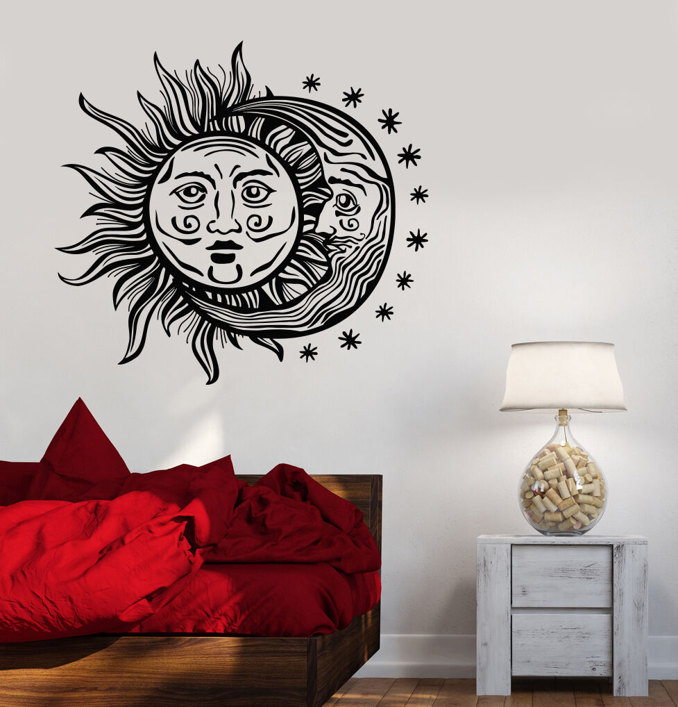 Vinyl Wall Decal Sun Moon Stars Night Bedroom Design Stickers (996ig)