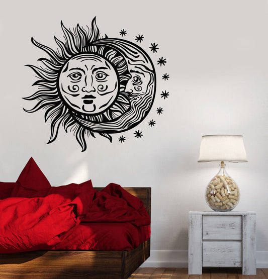 Wandaufkleber, Vinyl, Sonne, Mond, Sterne, Nacht, Schlafzimmer, Designaufkleber (996ig)