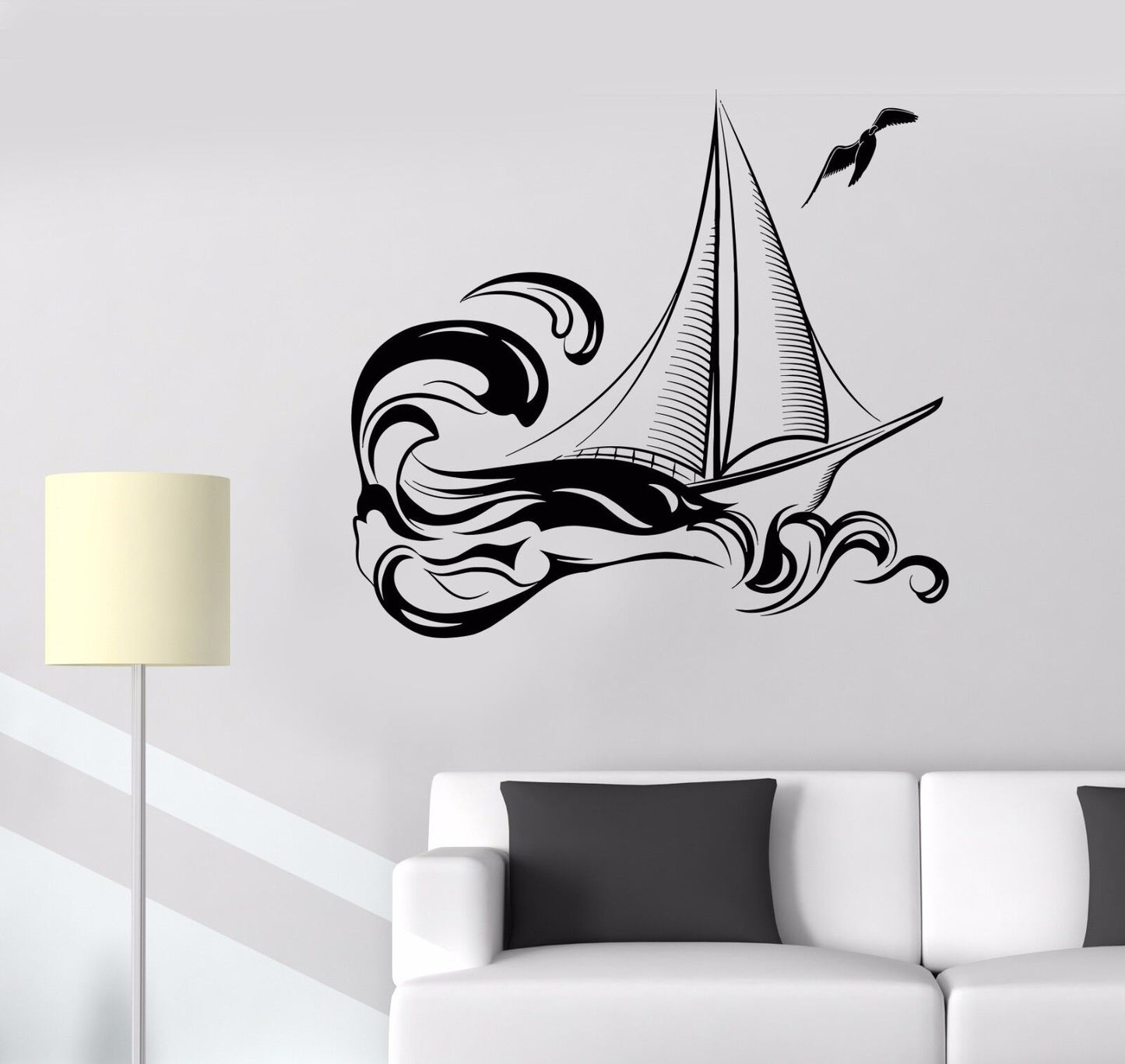 Vinyl Wall Decal Yacht Boat Ship Sea Ocean Waves Stickers (999ig)