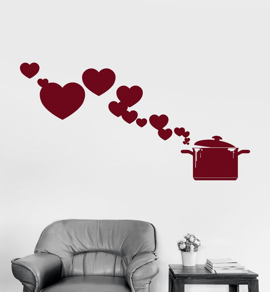 Vinyl Wall Decal Pan Cook Kitchen Design Hearts Cooking Lover Stickers (1006ig)