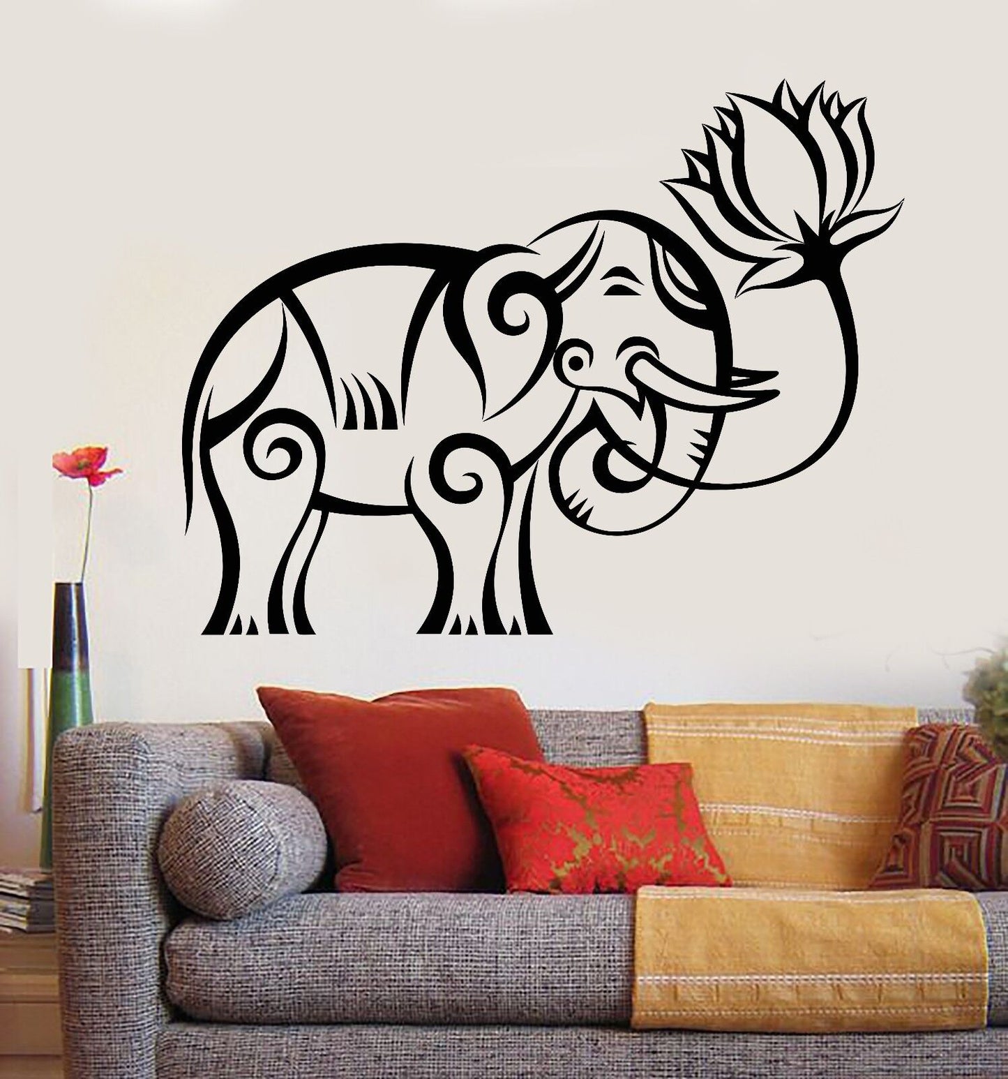 Vinyl Wall Decal India Elephant Lotus Religion Buddhism Stickers (1020ig)