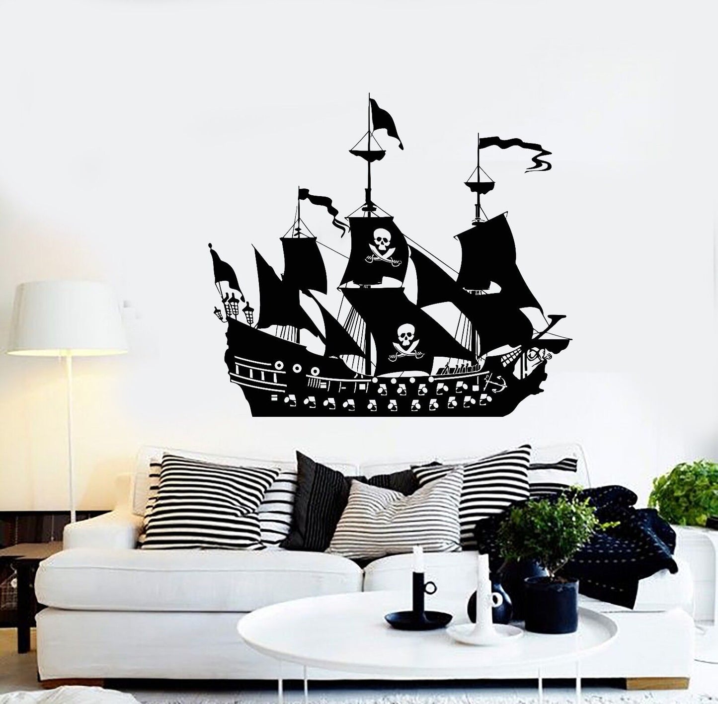 Autocollant mural en vinyle, bateau pirate, bateau, voile, océan, mer, Style (1044ig)