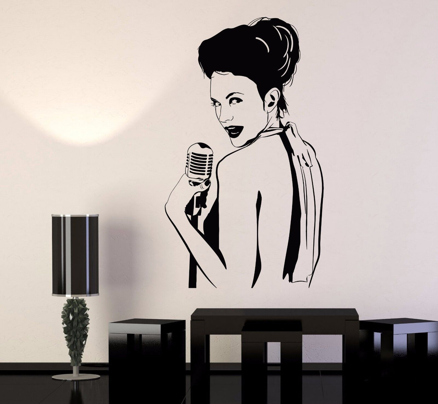 Vinyl Wall Decal Singer Retro Microphone Woman Voice Jazz Stickers (1064ig)