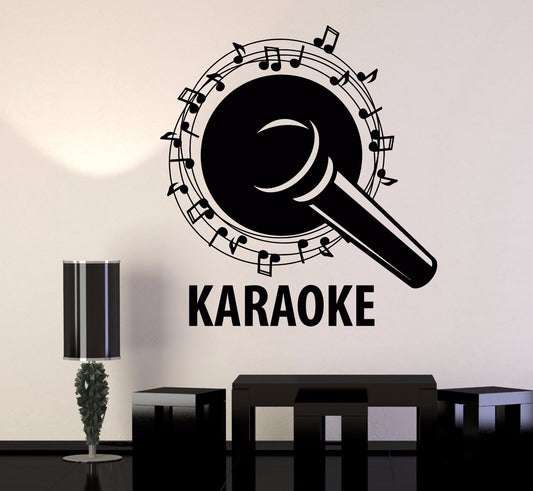 Vinyl Wall Decal Karaoke Club Microphone Singer Notes Song Stickers (1066ig)