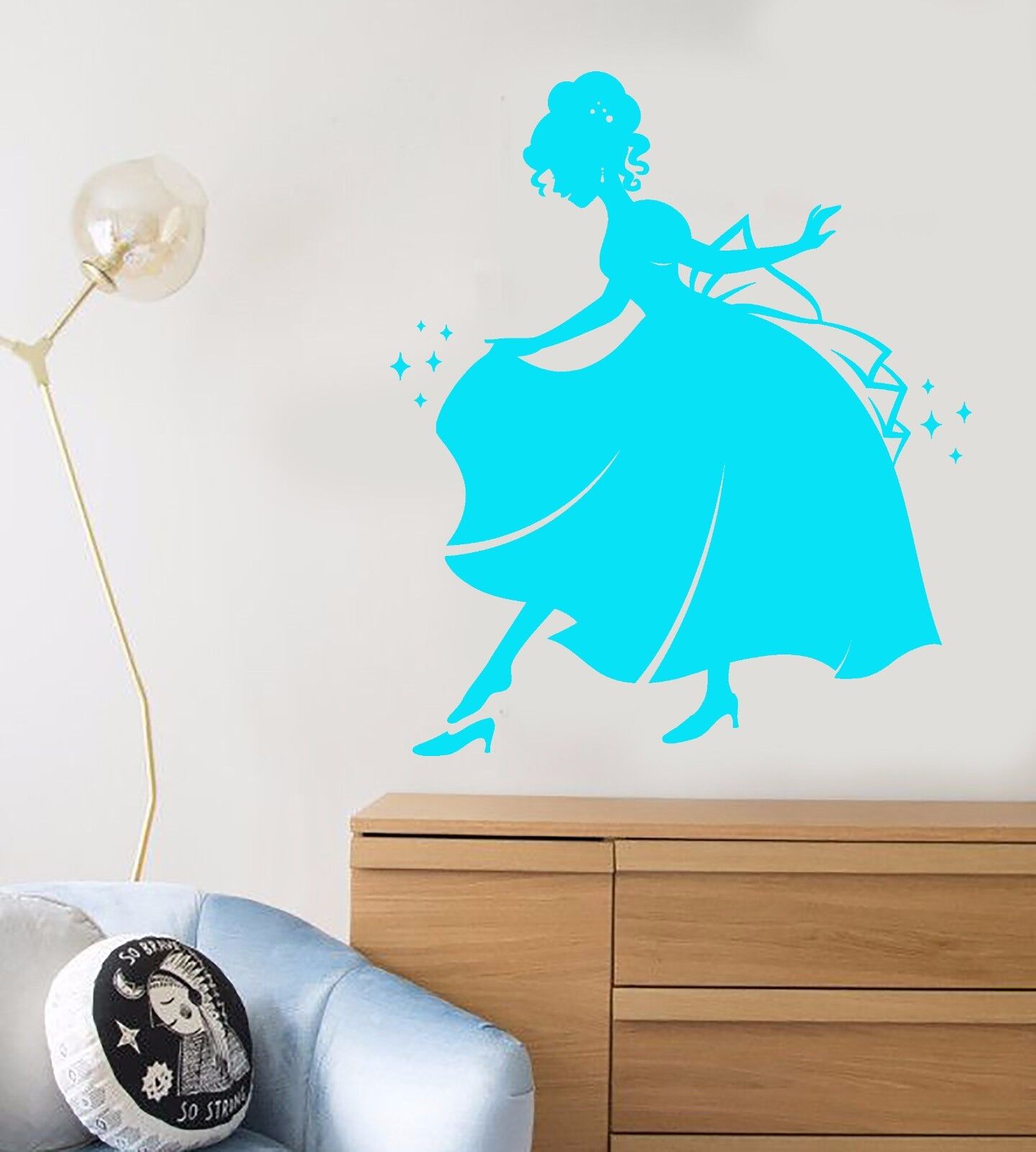 Autocollant mural en vinyle Cendrillon princesse conte de fées autocollants pour chambre d'enfant (1089ig)