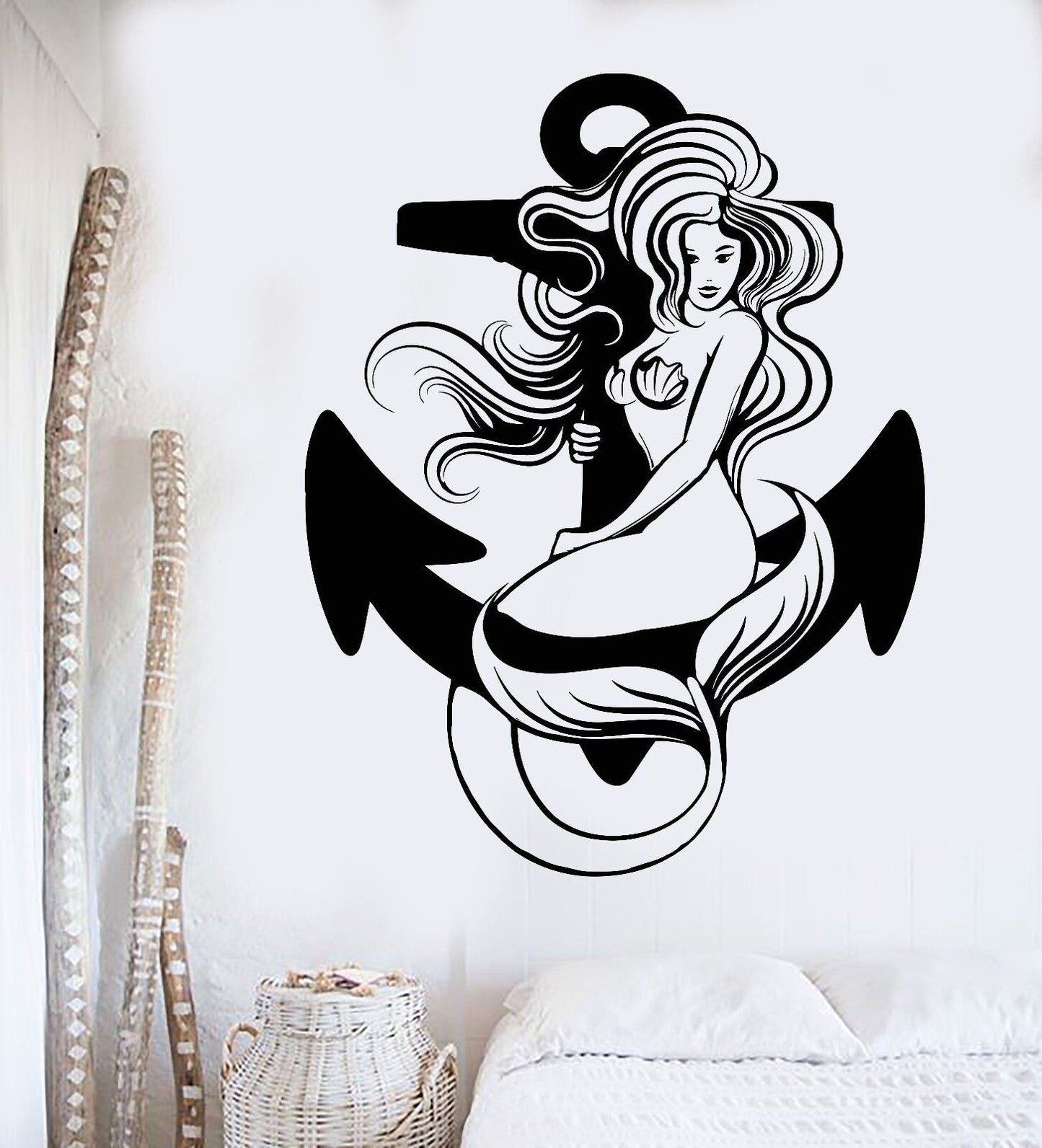 Vinyl Wall Decal Sexy Mermaid Anchor Ocean Sea Marine Style Stickers (1109ig)