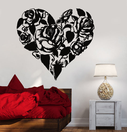 Autocollant mural en vinyle, Bouquet de roses, fleurs, cœur, amour, Romance (1122ig)