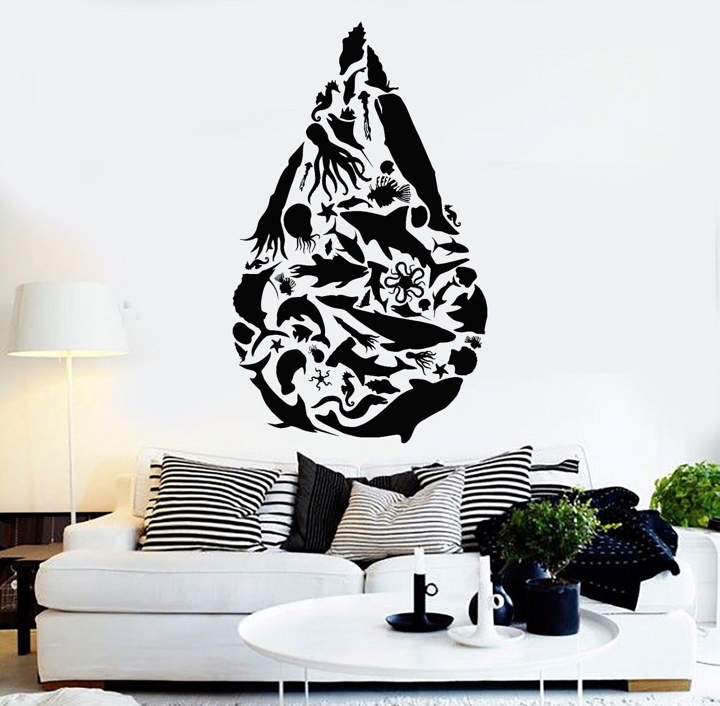 Vinyl Wall Decal Drop Ocean Sea Animals Fishes Octopus Stickers (1133ig)