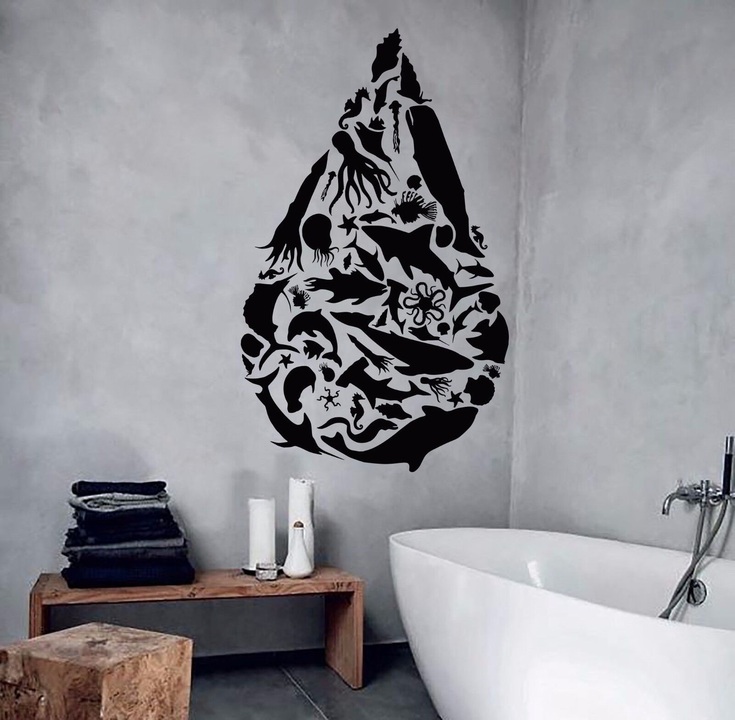 Vinyl Wall Decal Drop Ocean Sea Animals Fishes Octopus Stickers (1133ig)