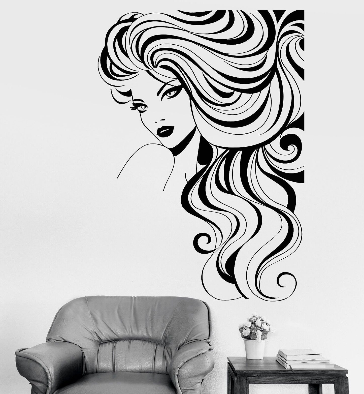 Vinyl Wall Decal Beautiful Fashion Girl Model Beauty Hair Salon Stickers 1136ig