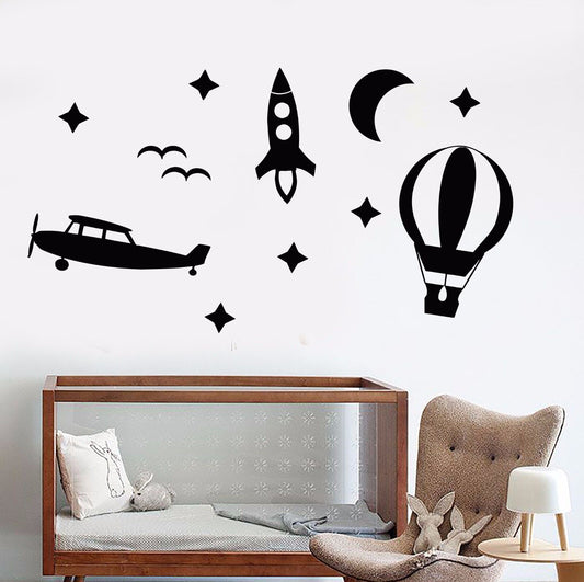 Autocollant mural en vinyle, ballon à Air, fusée, avion, autocollants Design pour chambre d'enfants, 1159ig