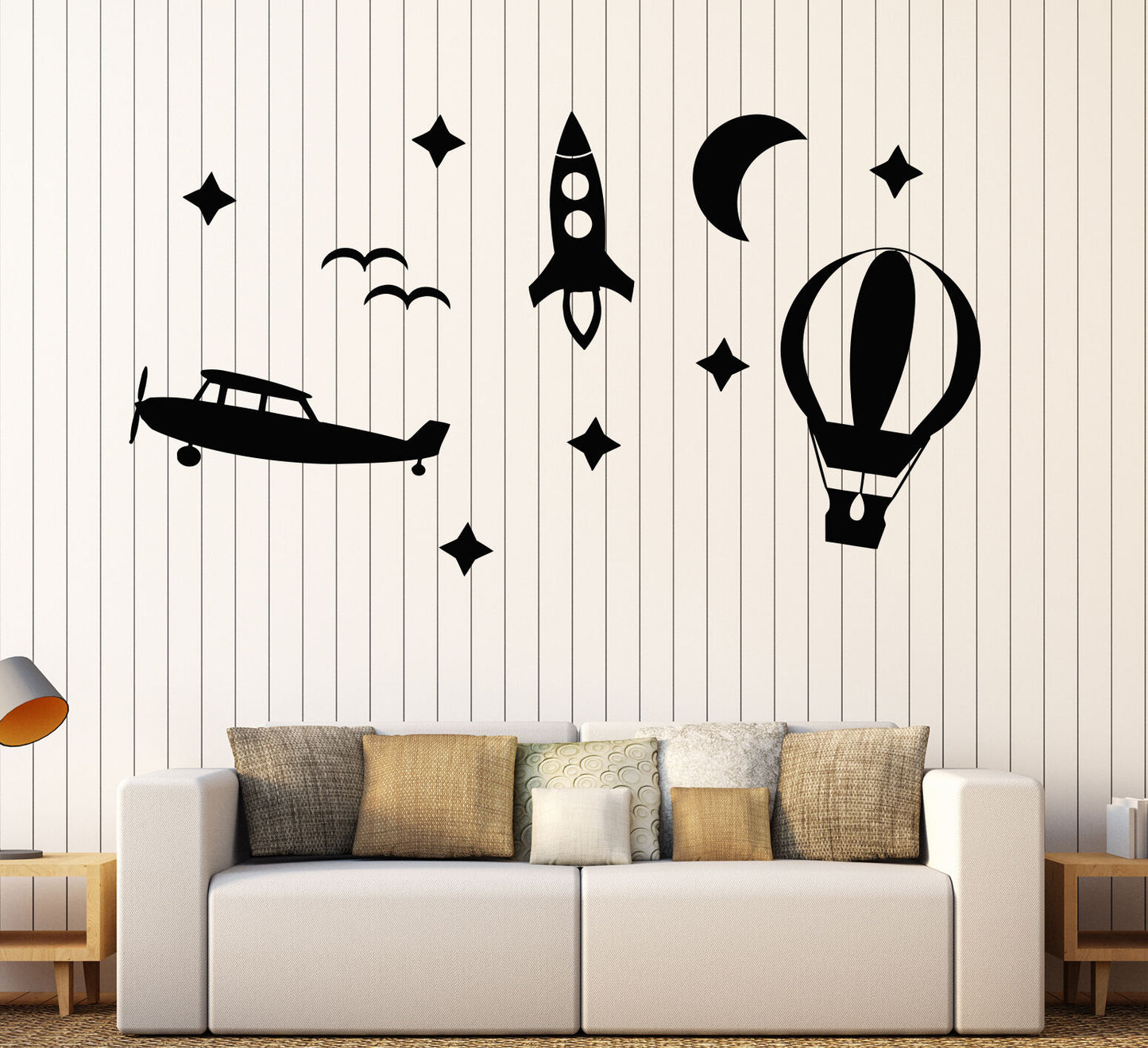 Autocollant mural en vinyle, ballon à Air, fusée, avion, autocollants Design pour chambre d'enfants, 1159ig