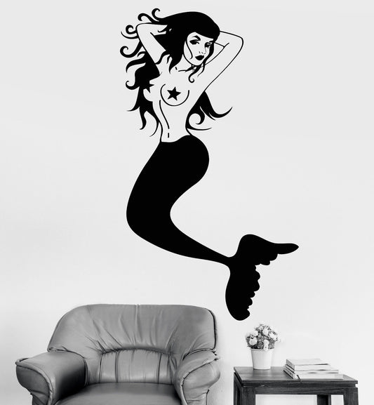 Autocollant mural en vinyle, étiquette sirène Sexy rétro Style Pin Up, décor océan mer, 1172ig