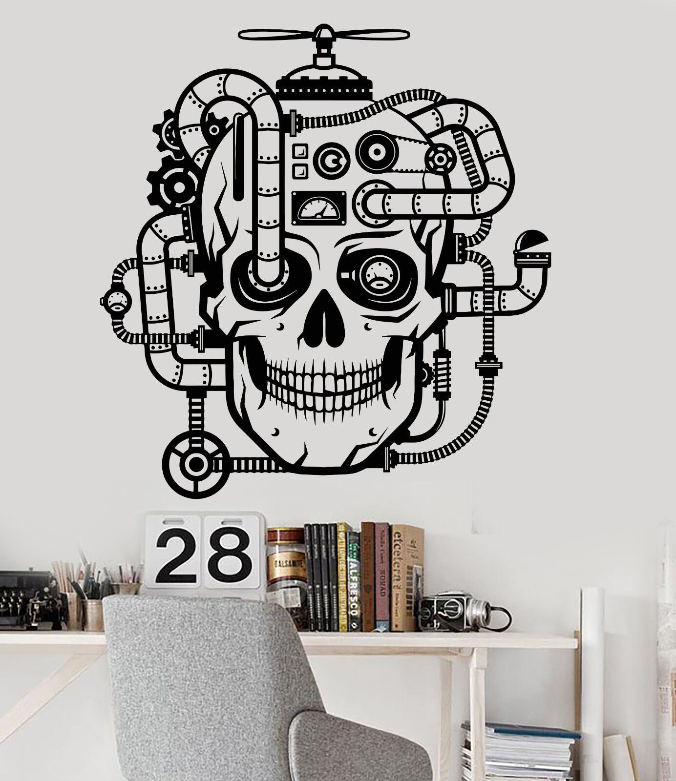 Vinyl Wall Decal Mechanical Skull Steampunk Head Room Design Stickers (1188ig)