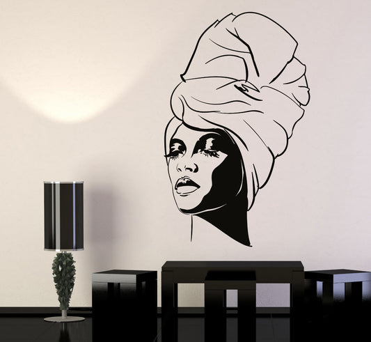 Autocollant mural en vinyle pour femme africaine, Turban noir, modèle de mode, autocollants 1202ig