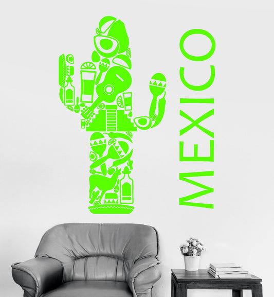 Autocollant mural en vinyle Mexique Amérique latine Big Cactus Autocollants mexicains (1237ig)