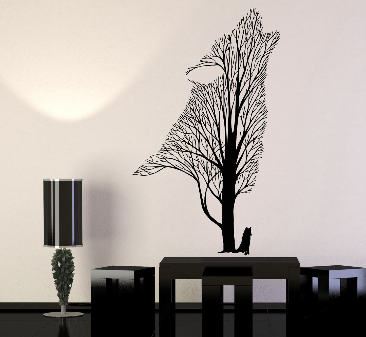 Vinyl Wall Decal Tree Howling Wolf Raven Animals Gothick Style Stickers (1242ig)