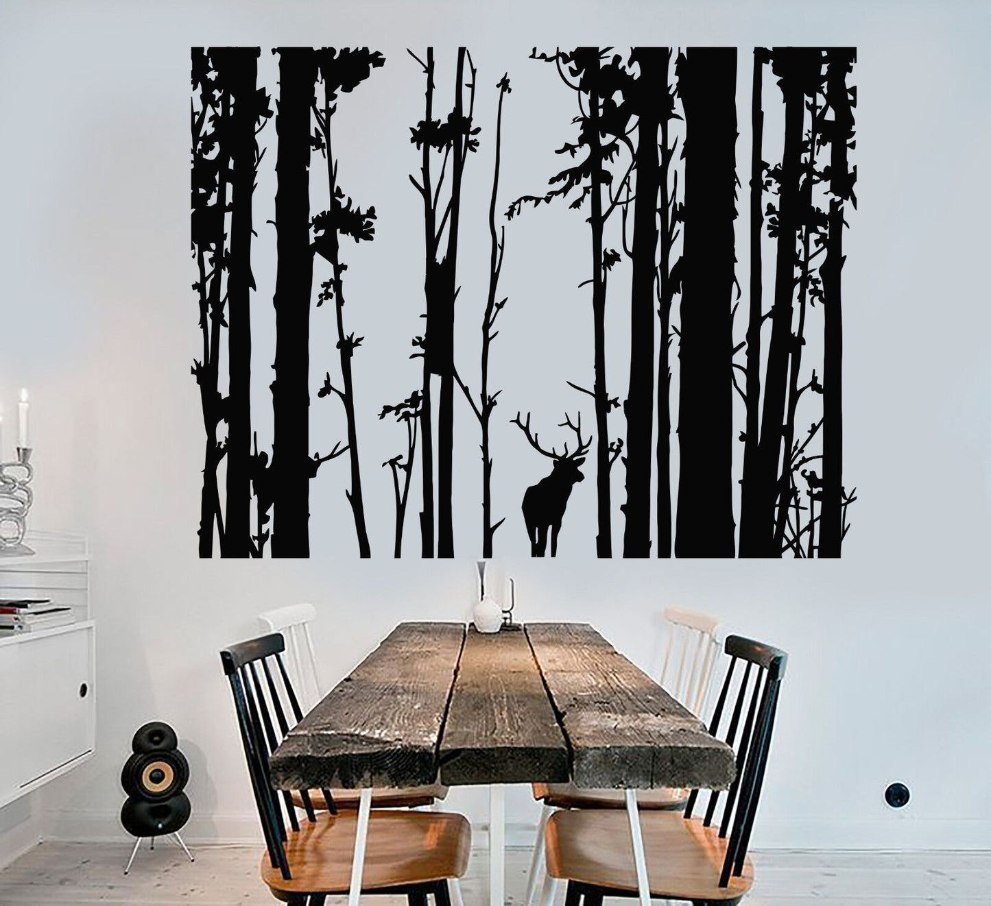 Wandaufkleber, Vinyl, Wald, Landschaft, Bäume, Hirsch, Tier, Kunstdekor, Aufkleber (1245ig)