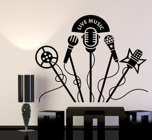 Vinyl Wall Decal Retro Microphones Karaoke Club Live Music Stickers (1249ig)