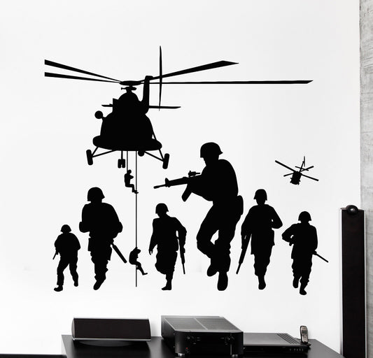 Vinyl Wall Decal Soldiers Patriot War Warrior Helicopter Stickers (1250ig)