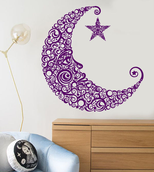 Vinyl Wall Decal Moon Face Star Art Decor Children's Room Stickers (1271ig)