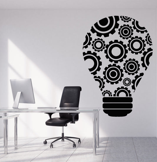 Vinyl Wall Decal Light Bulb Idea Teamwork Gears Office Decor Stickers (1273ig)