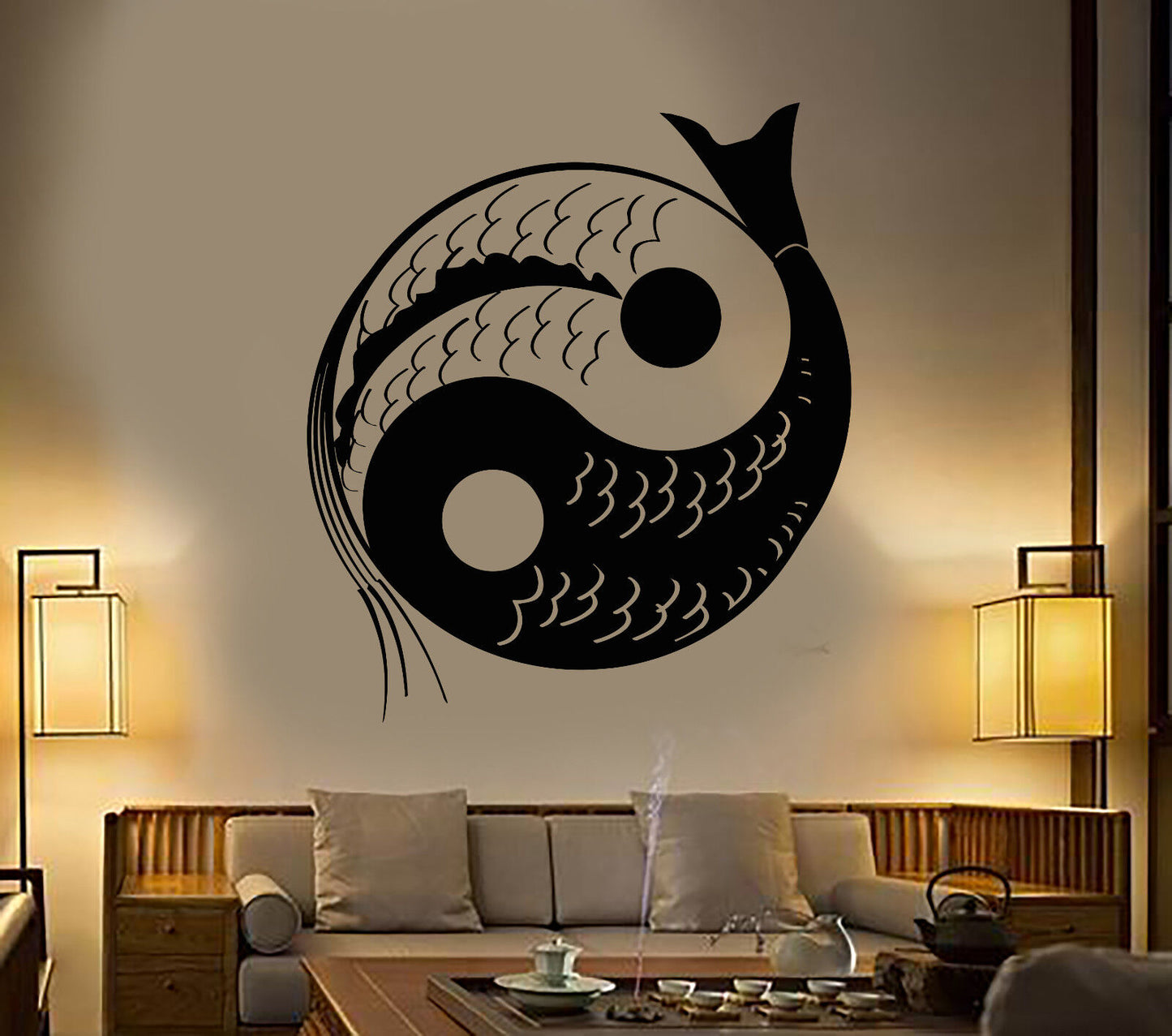 Autocollant mural en vinyle Yin Yan Poissons Bouddhisme Poissons Symbole Yoga Autocollants (1274ig)