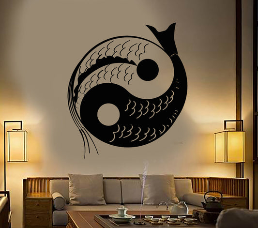 Vinyl-Wandaufkleber, Yin und Yang, Fische, Buddhismus, Fische-Symbol, Yoga-Aufkleber (1274ig)