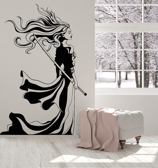 Vinyl Wall Decal Beautiful Samurai Girl Sword Woman Warrior Stickers (1305ig)