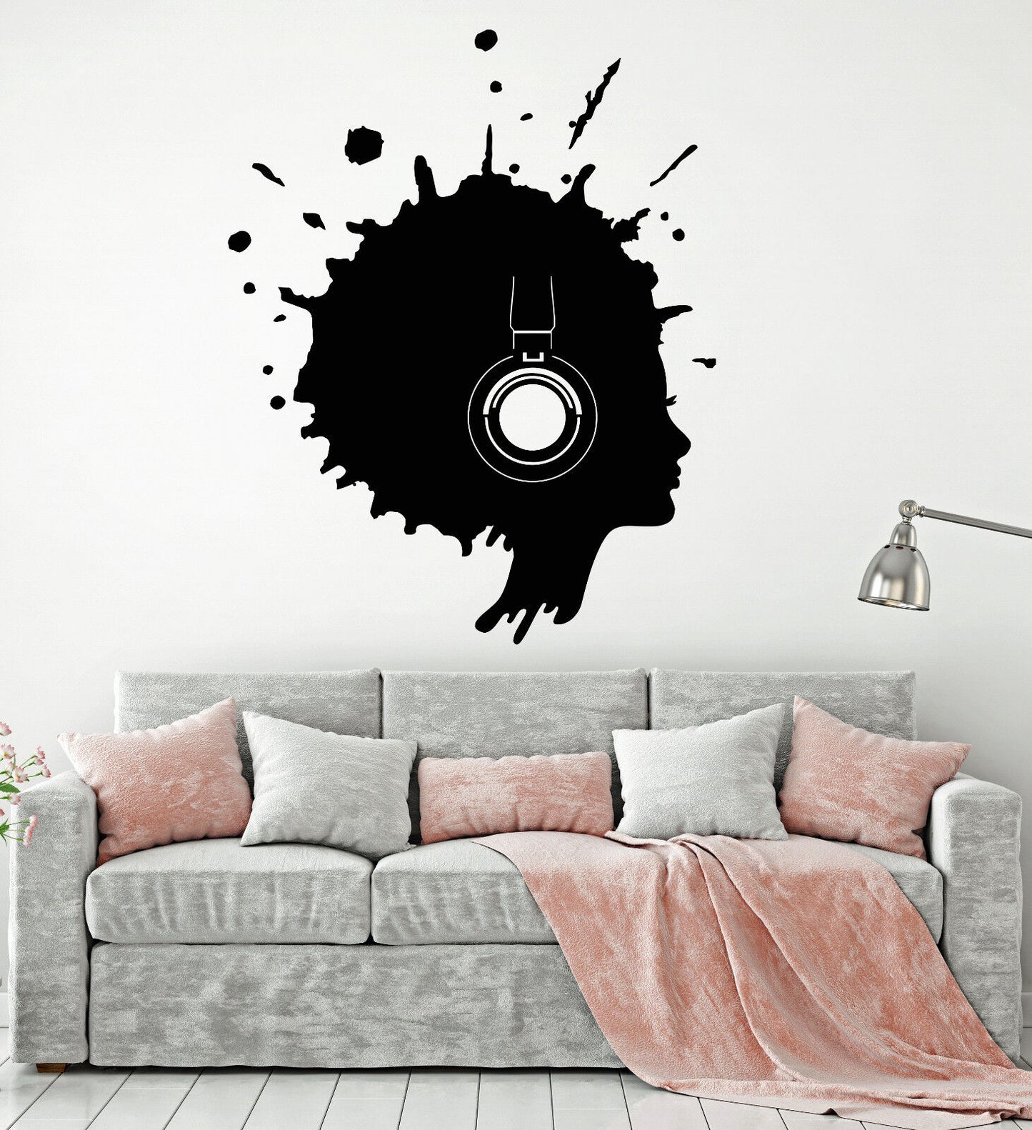 Autocollant mural en vinyle, autocollant de décoration artistique pour casque de musique femme (1308ig)