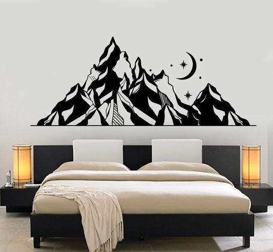 Vinyl Wall Decal Mountains Landscape Moon Star Art Nature Stickers (1310ig)