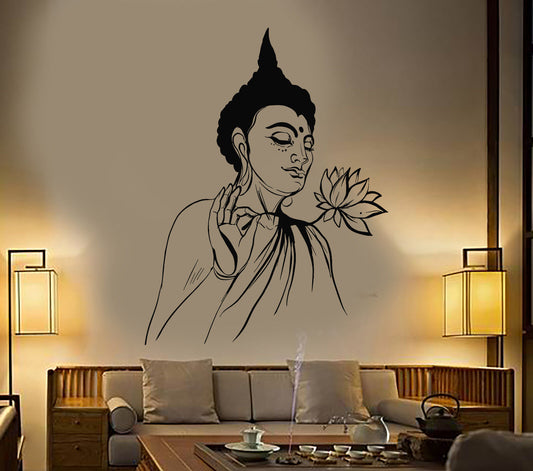 Vinyl Wall Decal Buddha Lotus Flower Buddhism Yoga Meditation Stickers (1311ig)