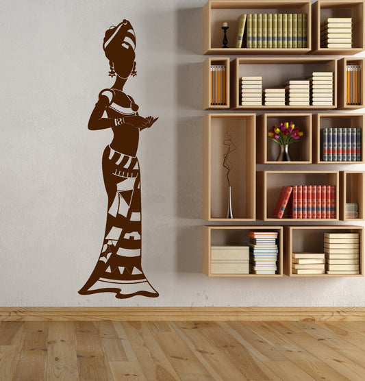 Vinyl Wall Decal African Woman Native Africa Turban Black Lady Stickers (1320ig)