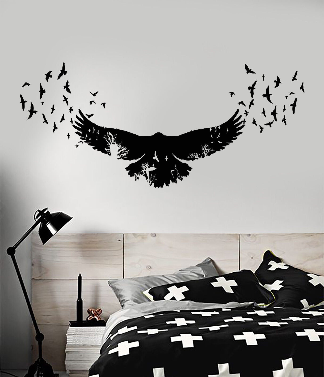 Autocollant mural en vinyle corbeau oiseaux Style gothique arbres animaux Nature autocollants (1336ig)