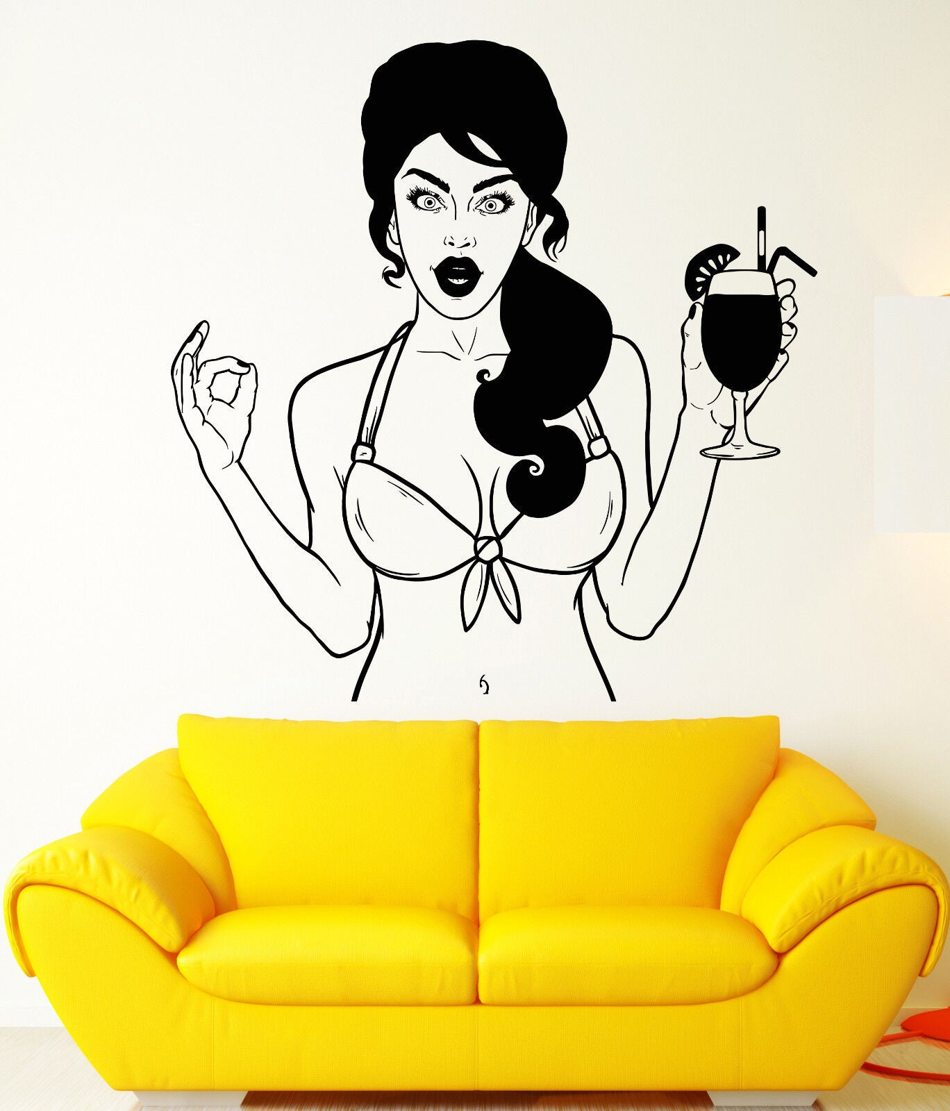 Vinyl Wall Decal Sexy Girl Cocktail Swimsuit Party Beach Style Stickers (1338ig)