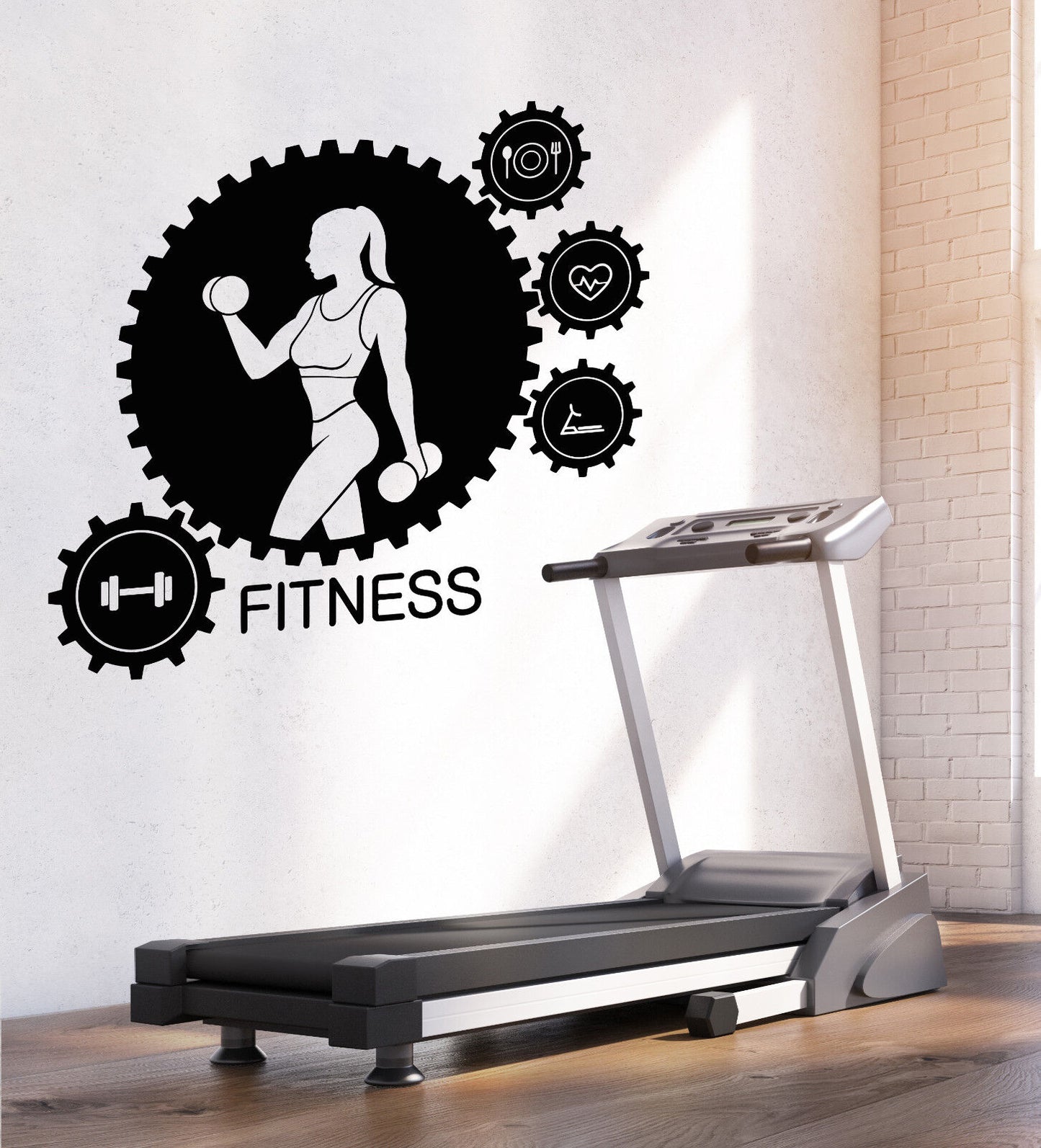 Vinyl Wall Decal Fitness Club Trainer Gym Gears Sports Girl Stickers (1348ig)