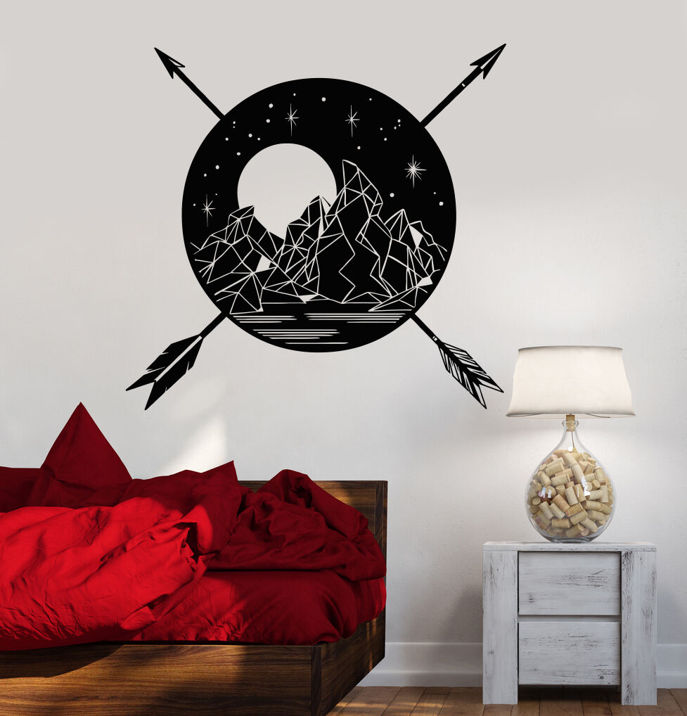 Vinyl Wall Decal Landscape Mountains Moon Arrows Ethnic Style Stickers (1355ig)