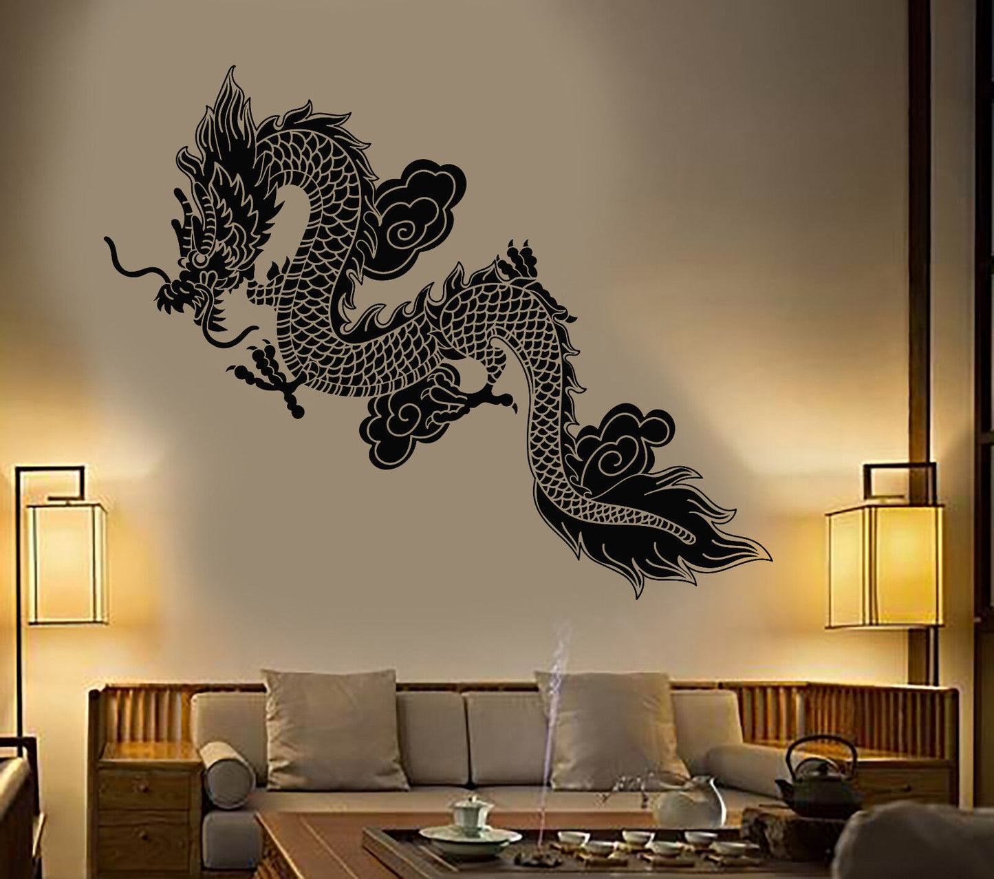 Autocollant mural en vinyle, Dragon volant chinois fantastique, autocollants de Style asiatique (1358ig)