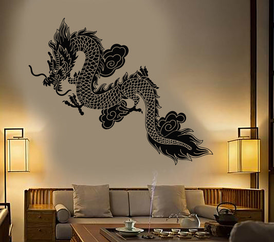 Wandtattoo, Vinyl, chinesischer fliegender Drache, Fantasy-Aufkleber im asiatischen Stil (1358ig)