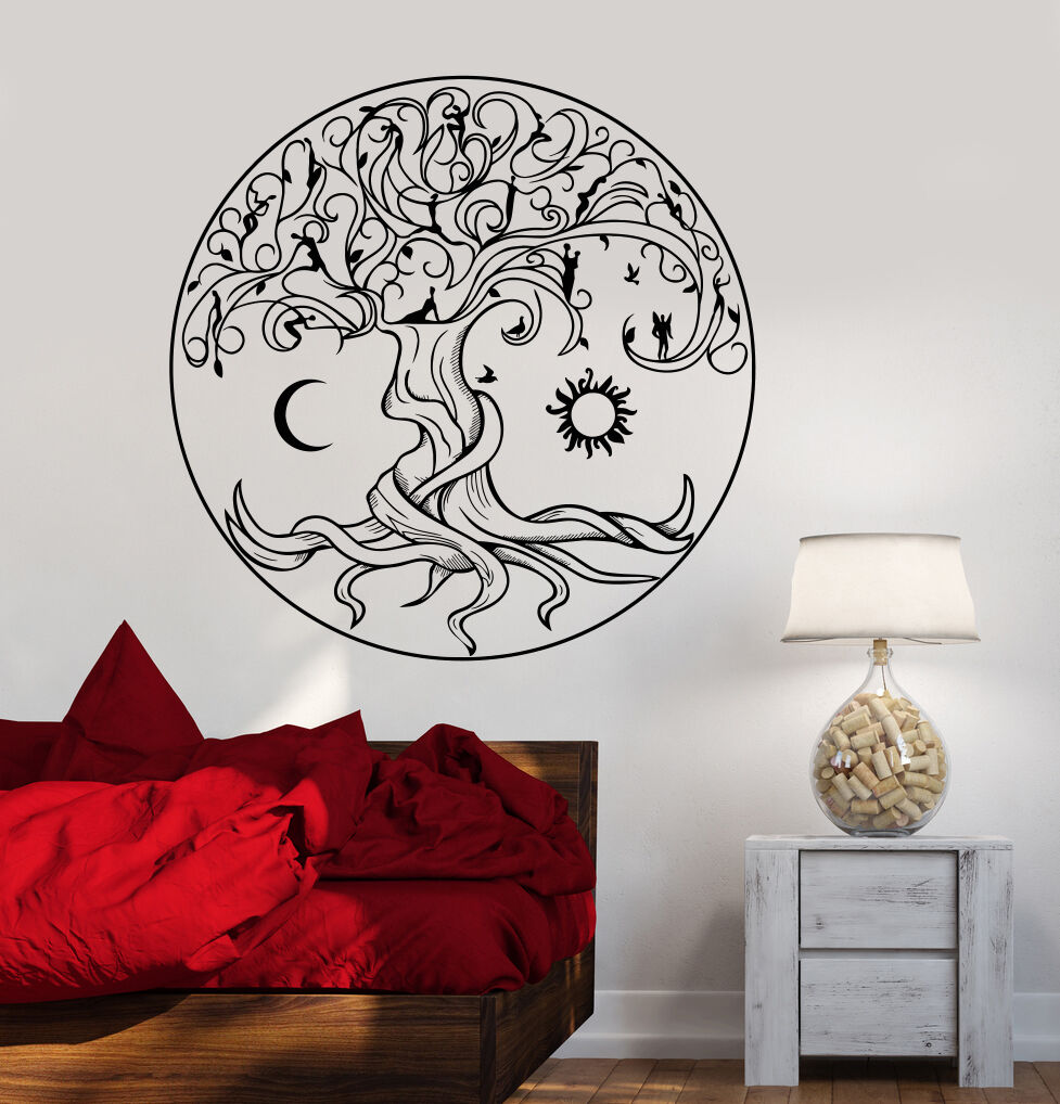 Autocollant mural en vinyle celtique arbre de vie symbole fées soleil lune autocollants (1359ig)