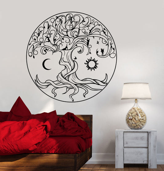 Vinyl Wall Decal Celtic Tree Of Life Symbol Fairies Sun Moon Stickers (1359ig)