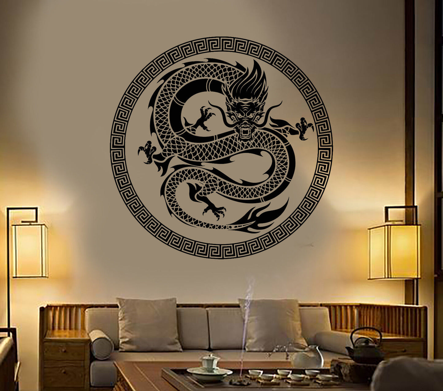 Wandtattoo, Vinyl, chinesische Kunst, Drachenornament, asiatischer Stil (1373ig)