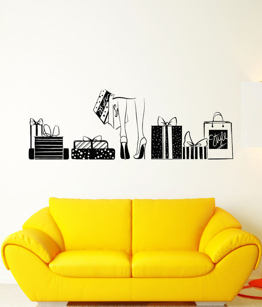 Vinyl Wall Decal Shopping Shop Gift Boxes Shoes Stilettos Stickers (1379ig)