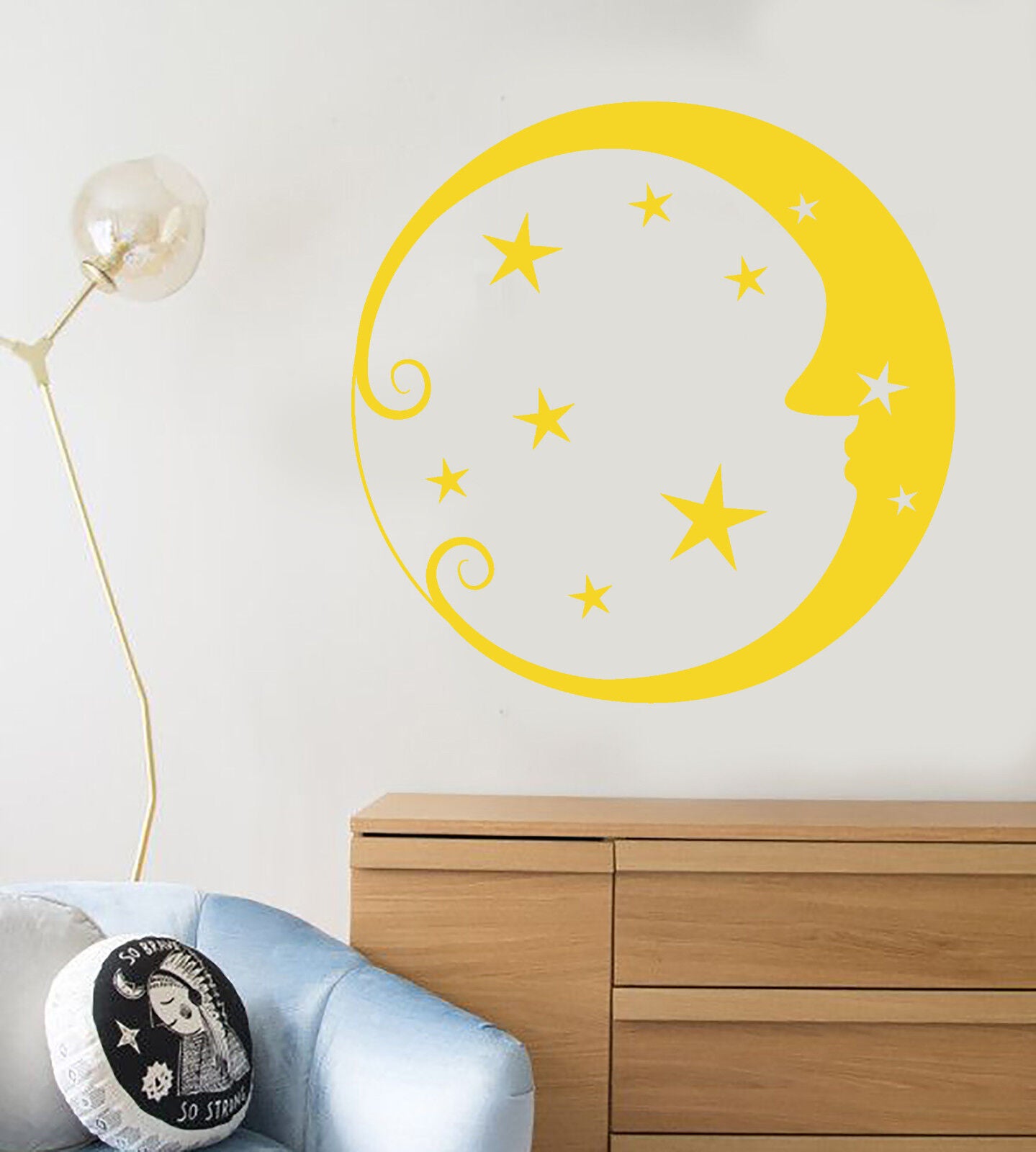 Vinyl Wall Decal Moon Face Stars Circle Art Children's Room Decor Sticker 1382ig