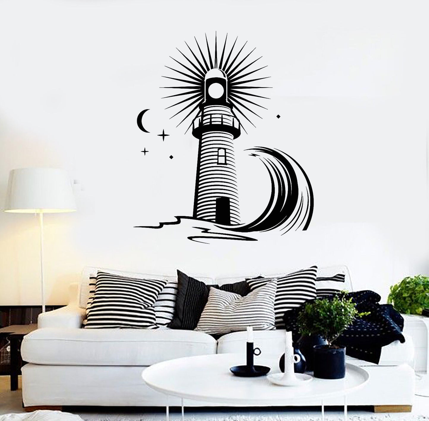 Vinyl Wall Decal Lighthouse Wave Sea Ocean Style Moon Stickers (1398ig)