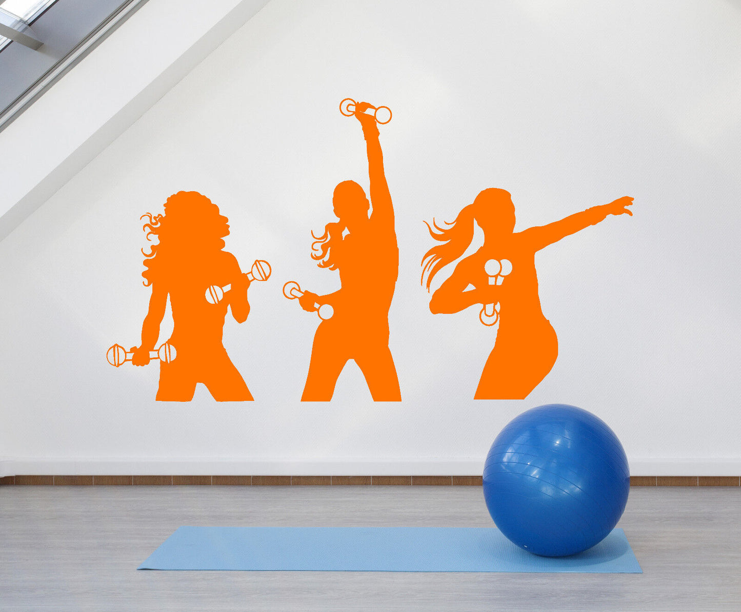 Vinyl Wall Decal Sport Fitness Girls Gym Aerobics Dumbbells Stickers (1400ig)