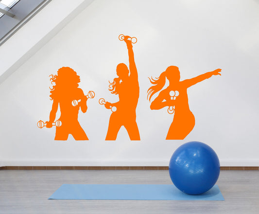 Wandtattoo Sport Fitness Mädchen Gym Aerobic Hanteln Vinyl Aufkleber (1400ig)