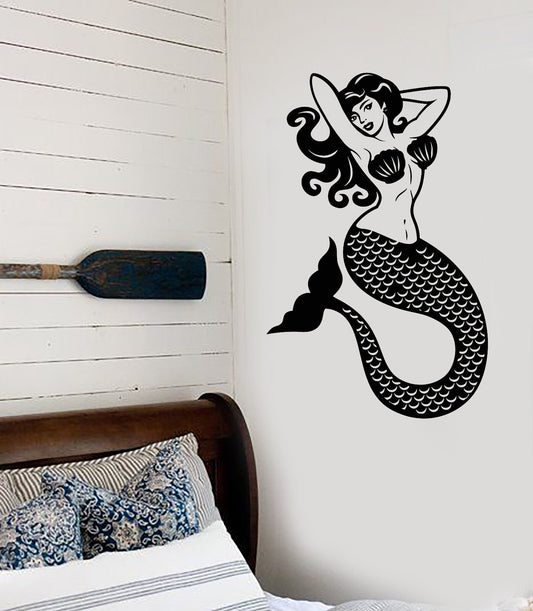 Vinyl Wall Decal Sexy Beautiful Mermaid Pin Up Style Sea Ocean Stickers 1403ig