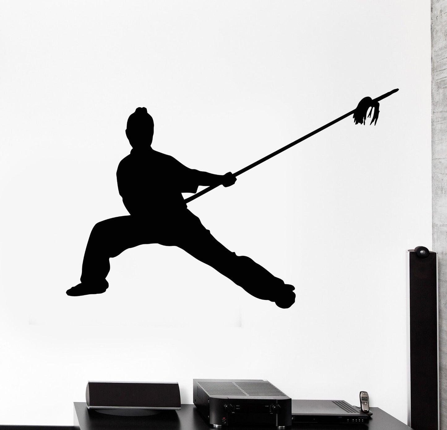 Autocollant mural en vinyle Kung Fu Warrior Yin Shou Gun, autocollants de Silhouette asiatique (1406ig)